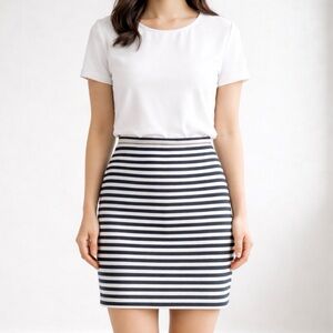 Ann Taylor Petite 4P Blue White Striped Pencil Skirt High Waist Workwear